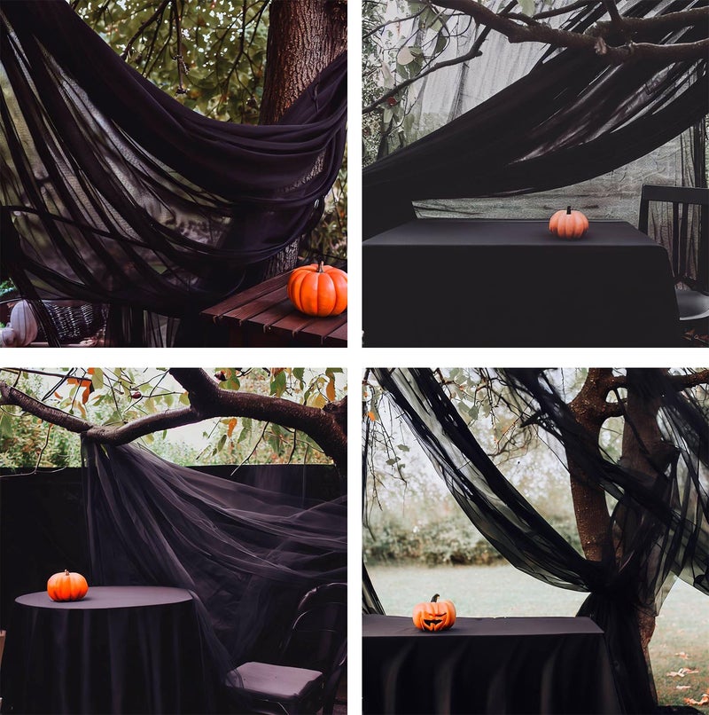 Barcelonetta | Chiffon Fabric | Decoration, Drapery Fabric | Halloween Decoration | for Arbor, Arch, Canopy, Table and Chair Decoration (Black, 10 Yards) - Image 5